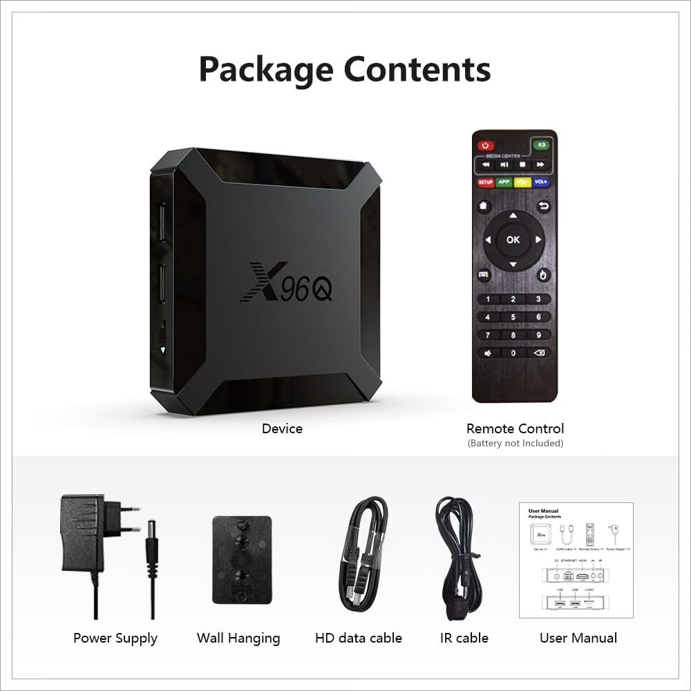 Boîtier TV X96Q 2Go RAM 16Go ROM Android 10.0 Puce Quad-Cœur Allwinner H313 WiFi 2,4G LAN 1000M USB Lecture 4K 60 ips H.265 HEVC Décodeur TV Multimédia