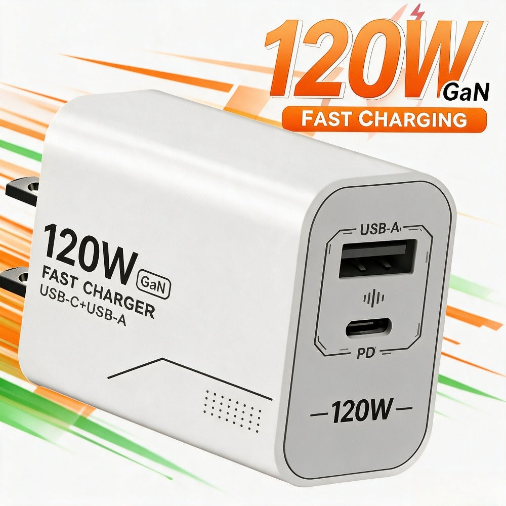 Chargeur Mural USB-C 120W 2 Ports - Recharge Rapide GaN pour iPhone, Samsung, Xiaomi