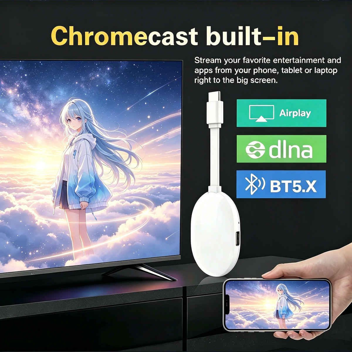 Clé TV Mortal Q2 Ultra BT5.X, version internationale, Android 14.0, Wi-Fi 6, streaming sans fil, HDMI, multilingue, Rockchip 3518
