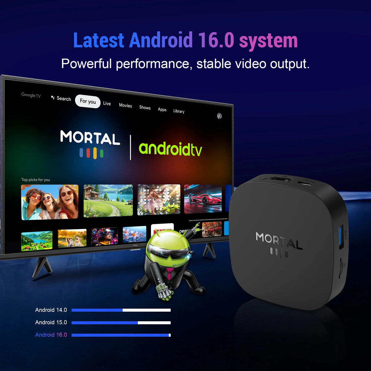 Boîtier TV intelligent 2026 Mortal T1+ Android 16 pour Home Cinéma, compatible RK3518, Bluetooth 5.4, Google Assistant, lecteur de streaming, WiFi 6
